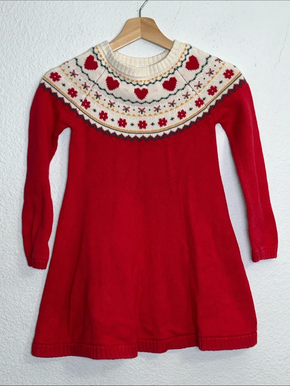 Hanna‎ Andersson Sweater Dress Fairisle Red Long Sleeve Holiday Youth Girls 6/7